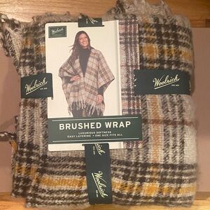 Woolrich Plaid Brushed Wrap in Brown, Cream & Mustard lowest price no offers